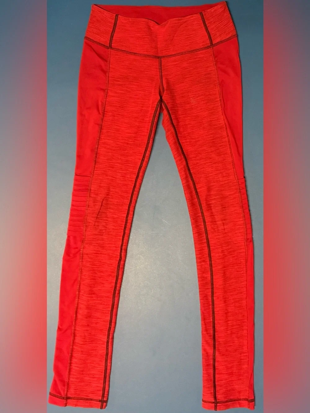 Lululemon Red Heathered Moto Leggings Side Pockets Full Length